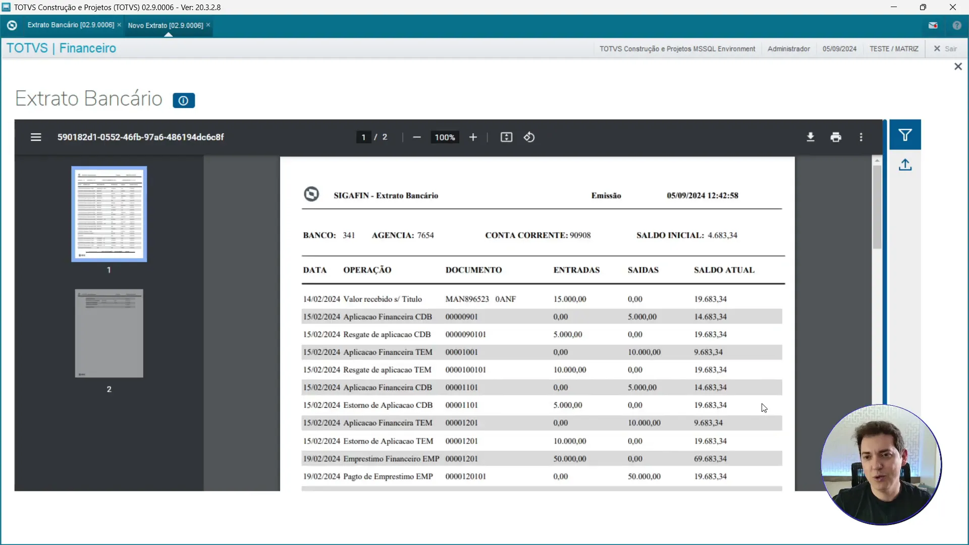 Relatório de Extrato Bancário no Smart View - Totvs Protheus
