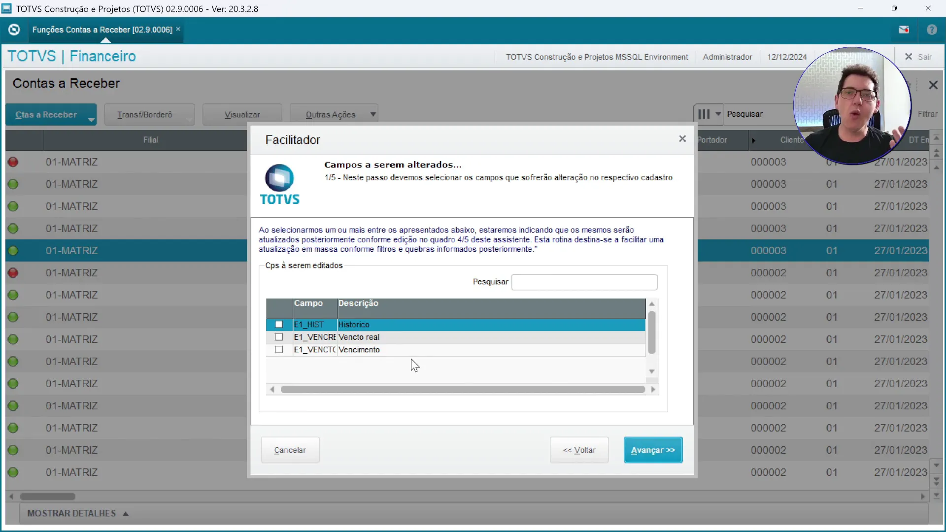 Alterando data de vencimento no Facilitador do Modulo Financeiro do sistema de ERP TOTVS Protheus.