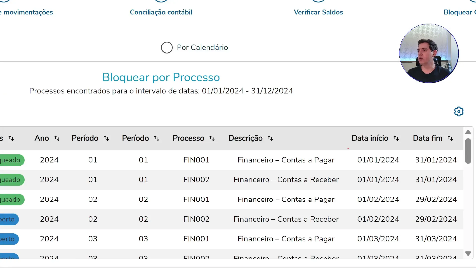 Bloqueio de calendário na rotina de fechamento