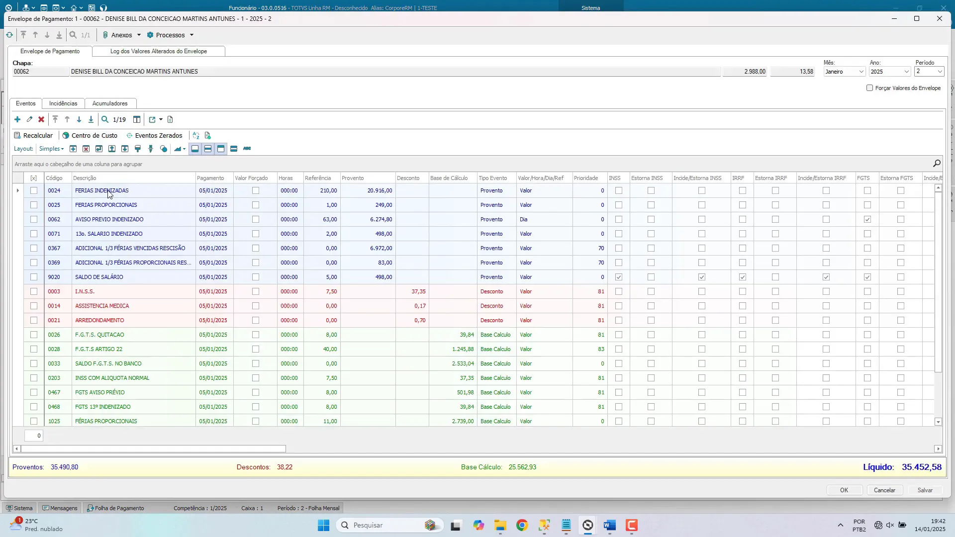 Log detalhado do cálculo de rescisão