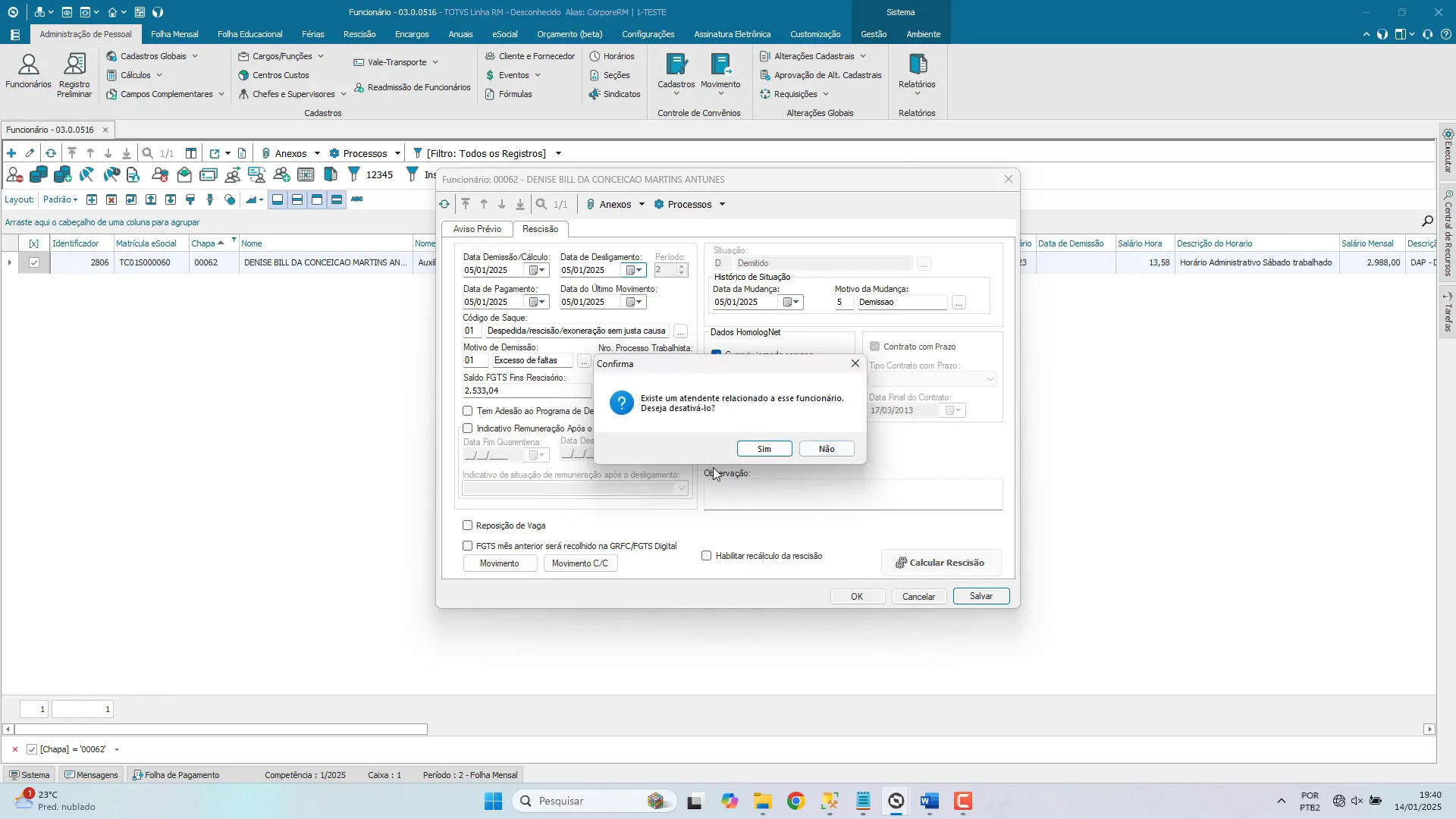 Salvando dados da rescisão