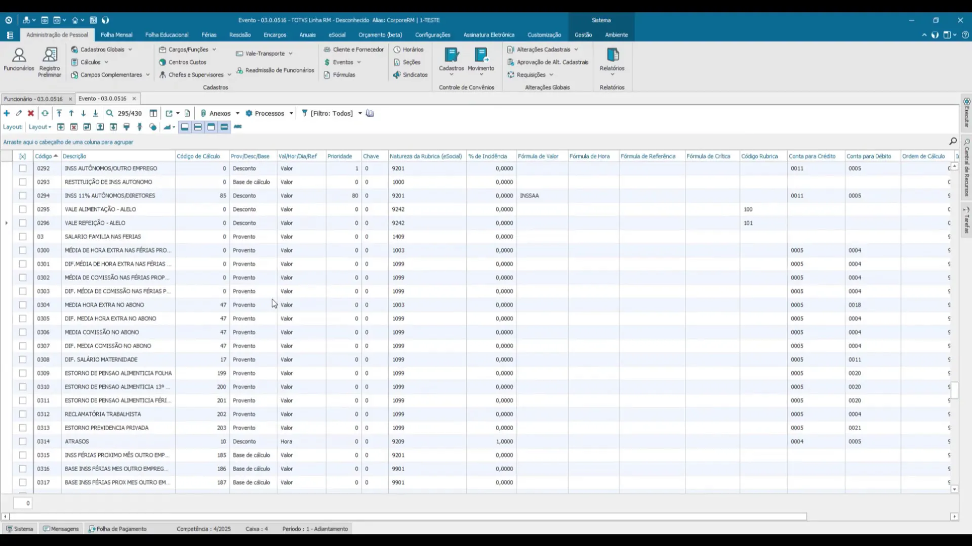 Tela de Valores Fixos