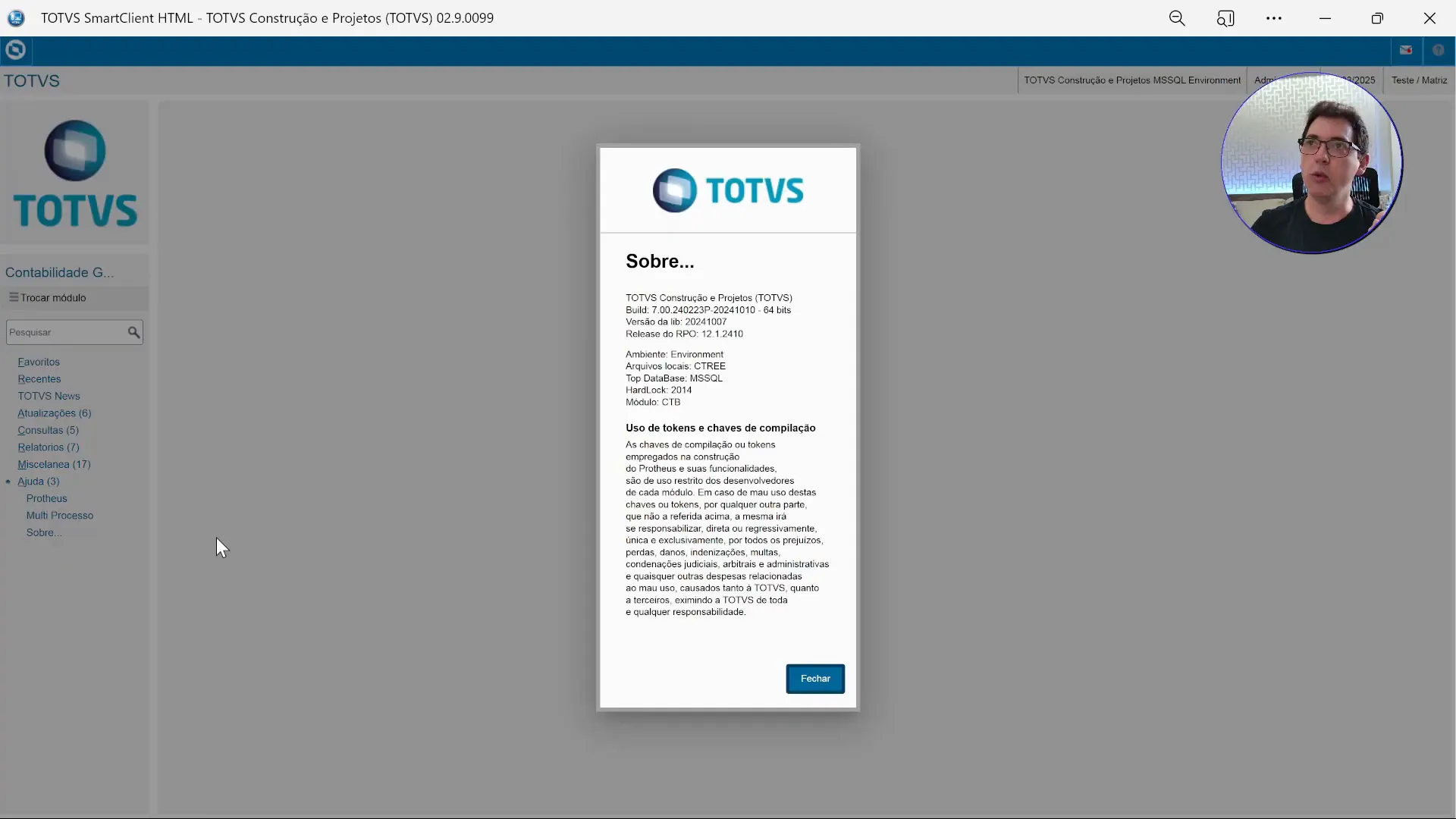 Versão do Totvs Proteus em uso