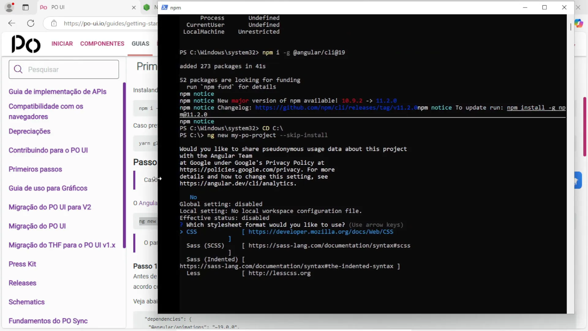 Criando um novo projeto Angular