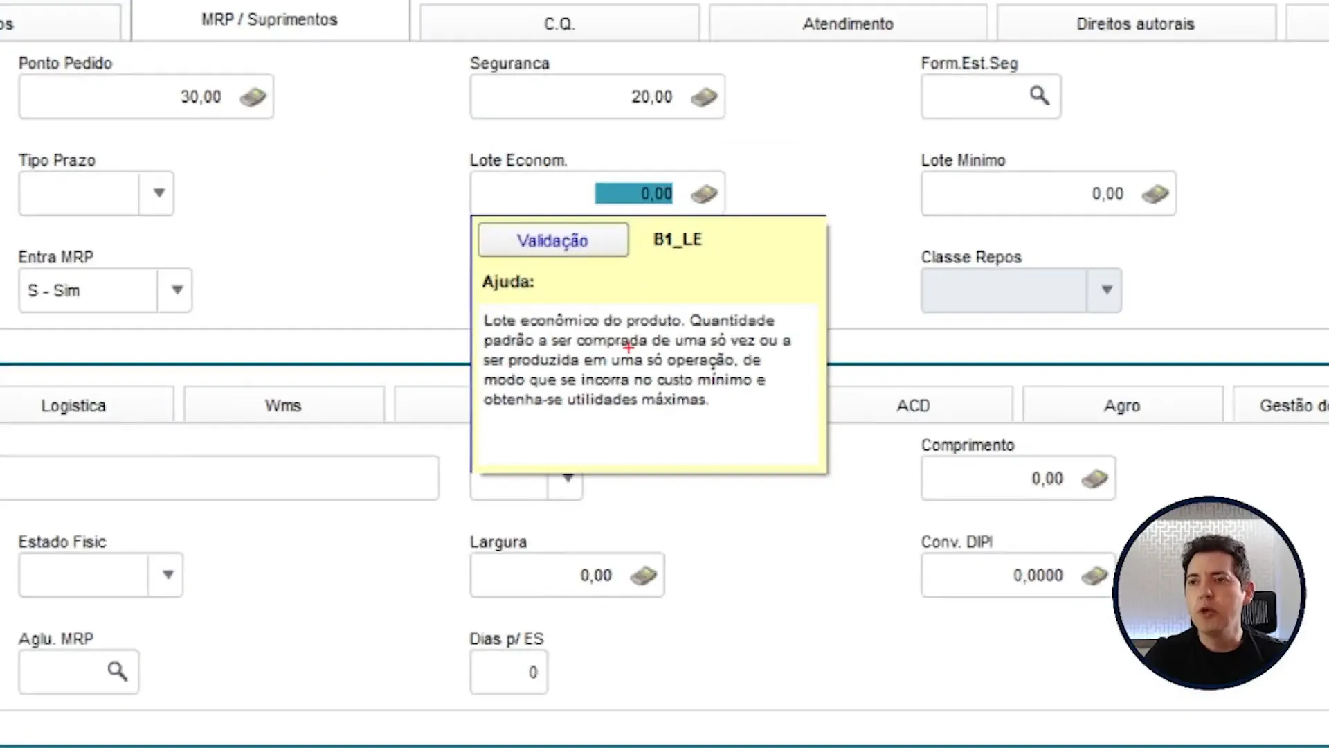 Lote econômico no sistema de ERP Totvs Protheus