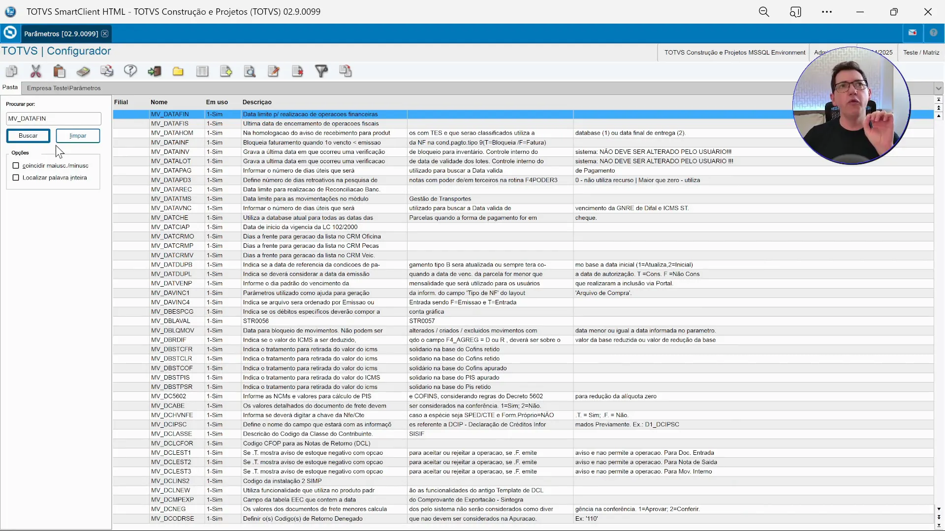 Ajuste de data no módulo configurador