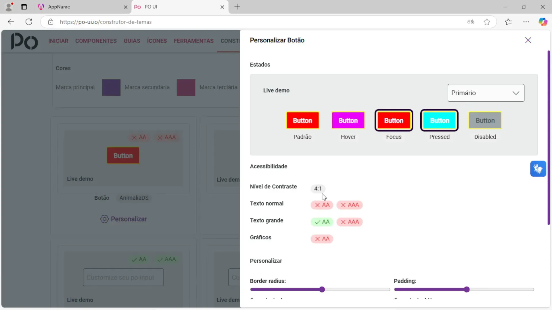 Customizando o botão na documentação