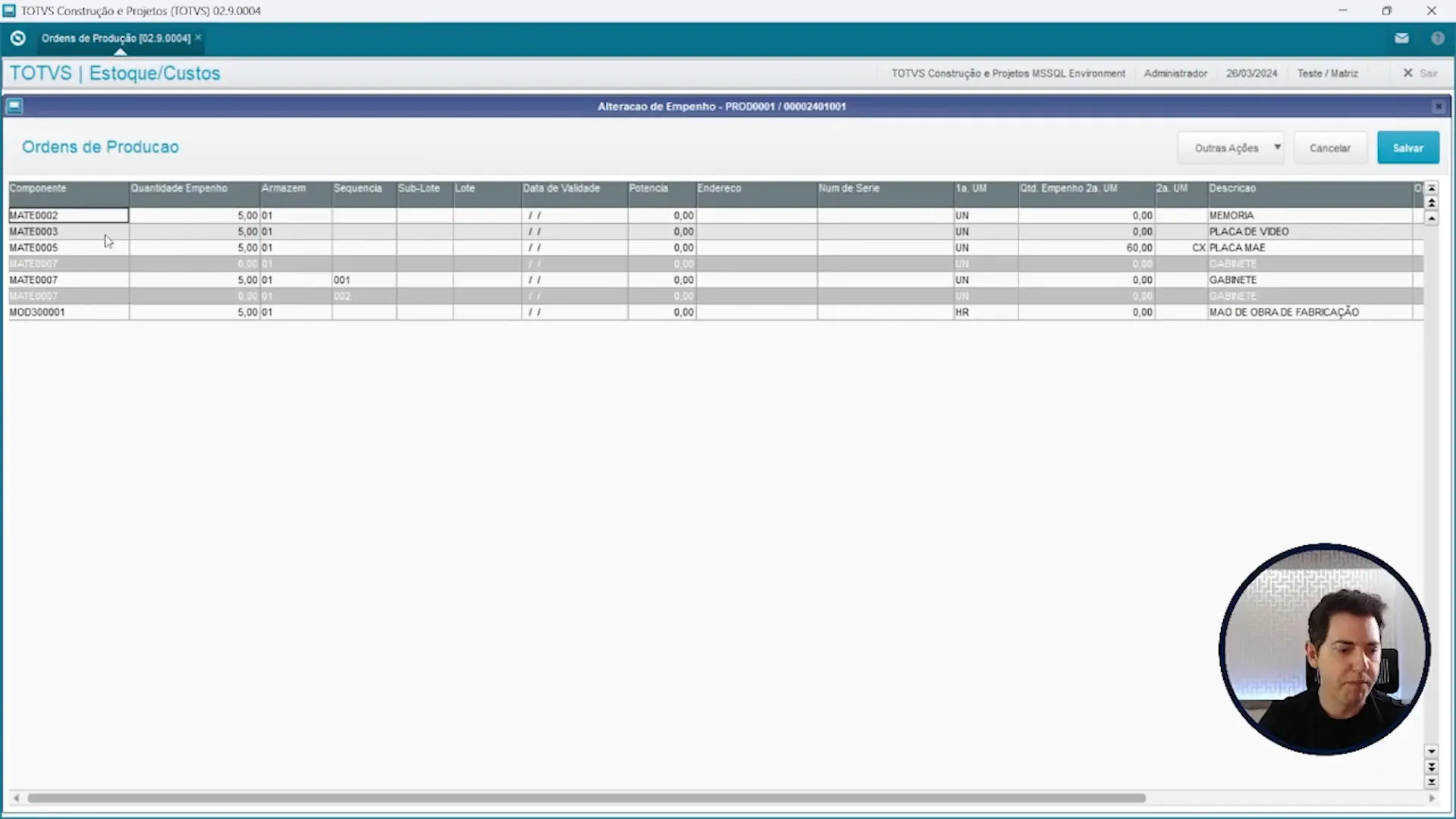 Empenhos sistema de ERP TOTVS Protheus