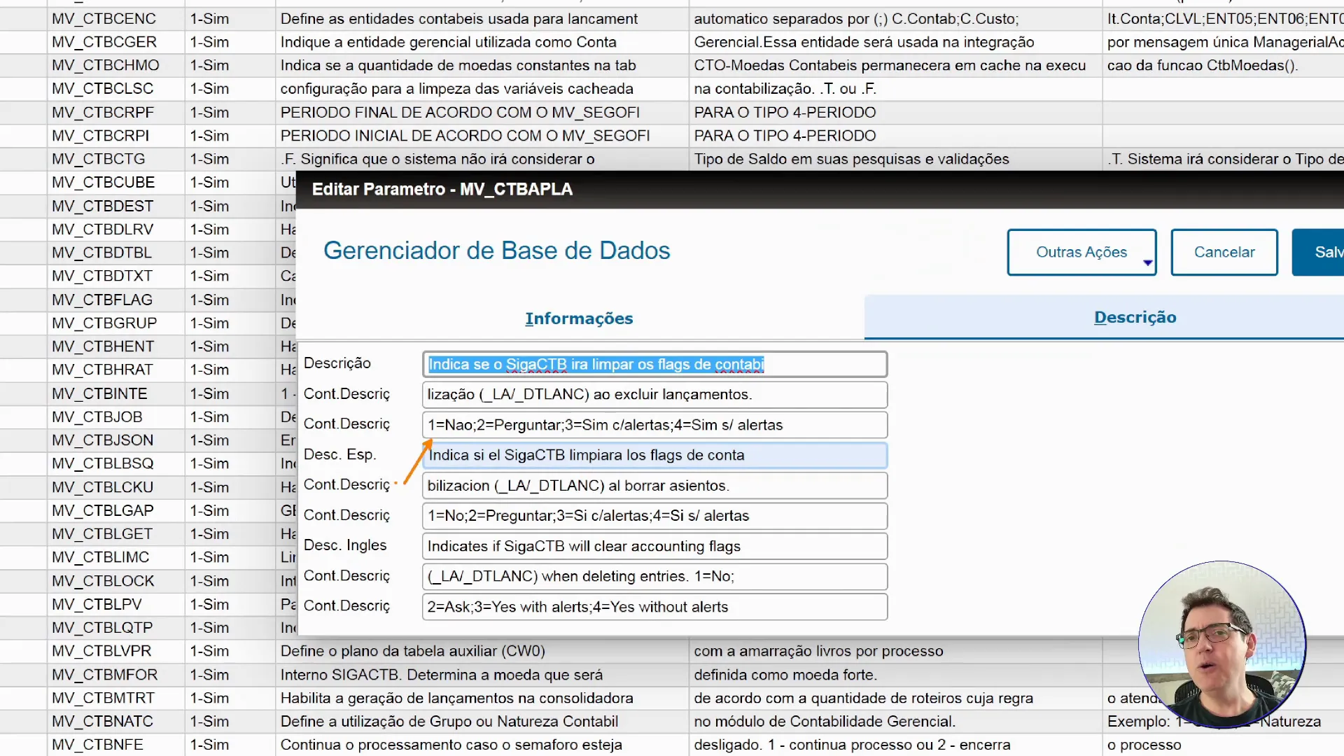 Alterando o parâmetro MV_CTBAPLA no configurador para ativar a recontabilização no TOTVS Protheus.