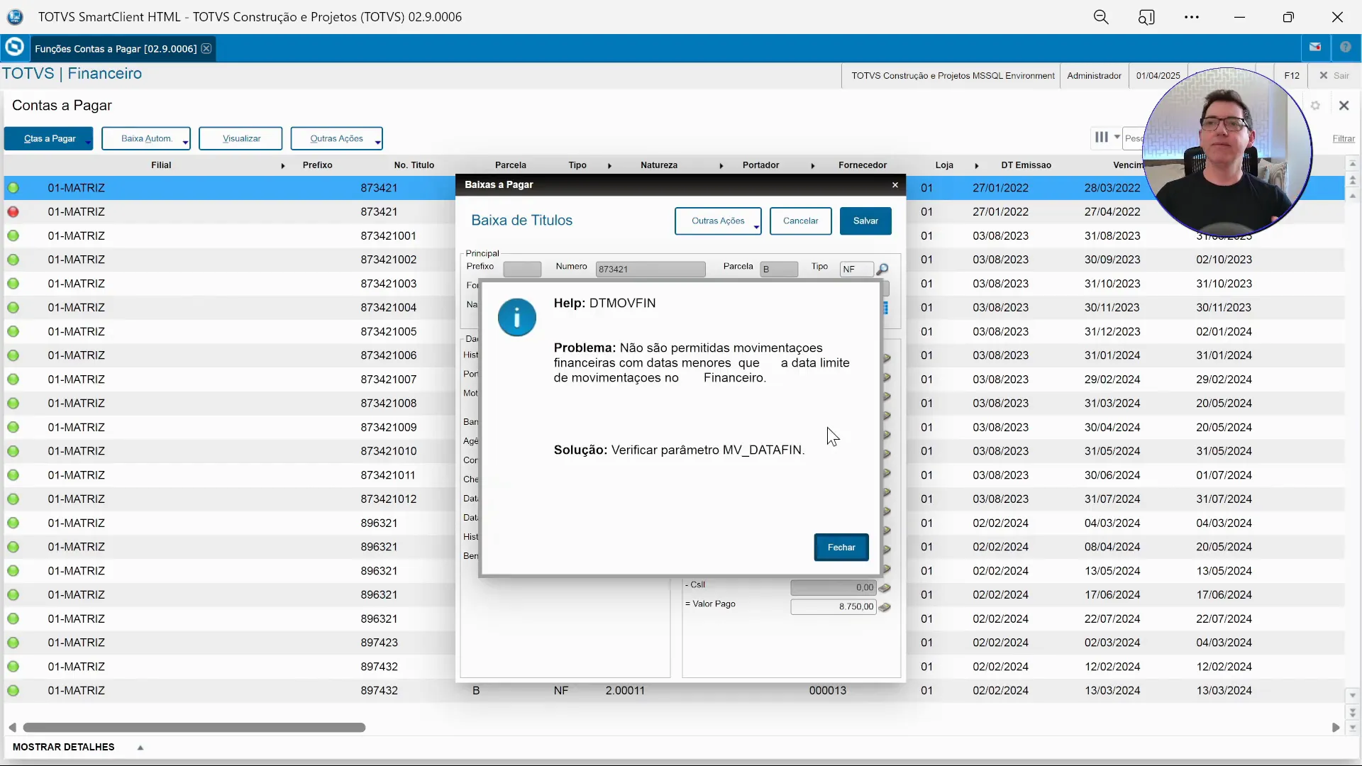 Bloqueio específico no contas a receber