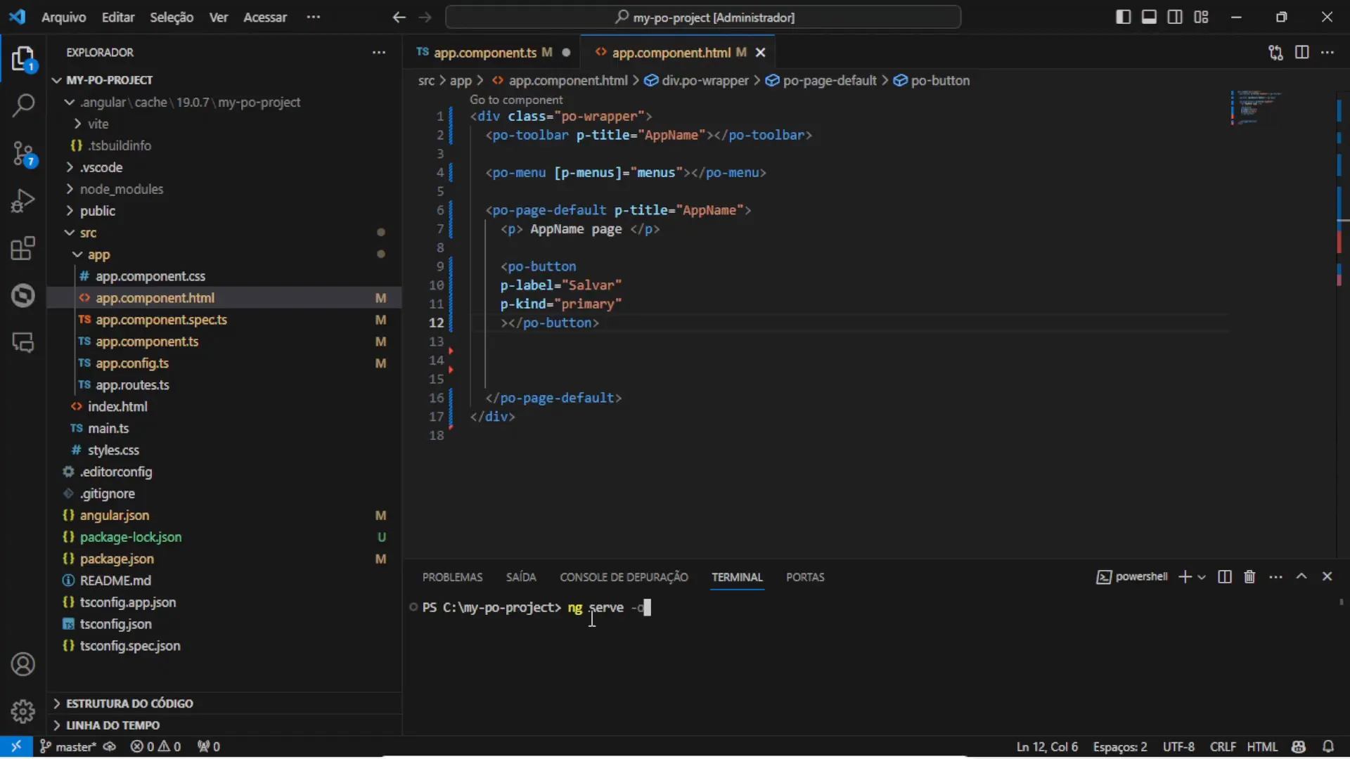 Executando o comando ng serve