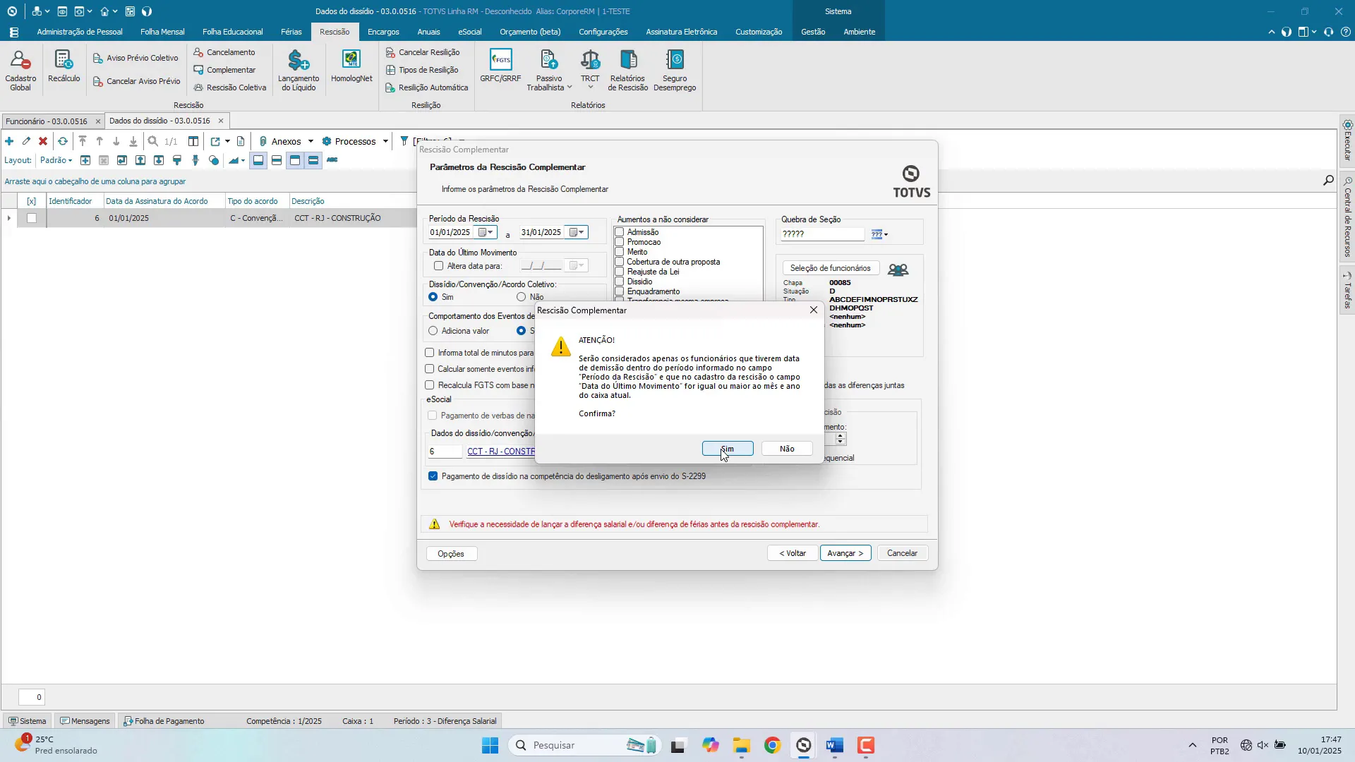 Inclusão de eventos adicionais na rescisão complementar TOTVS RM