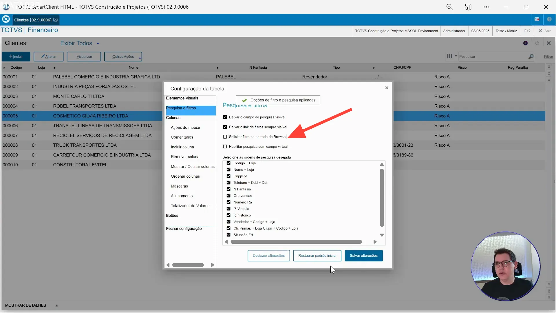 Configuração para solicitar filtro na entrada do cadastro no TOTVS Protheus