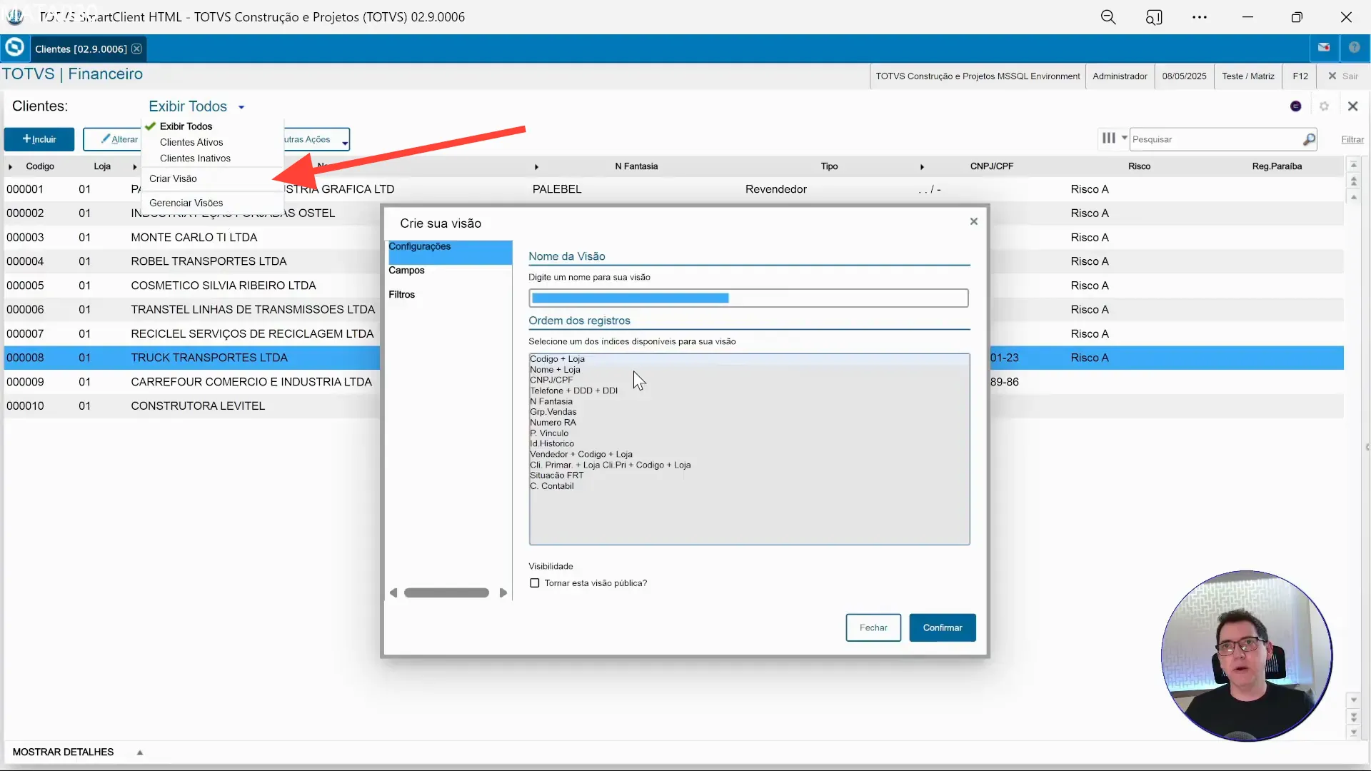 Criação de visão personalizada no cadastro de clientes no TOTVS Protheus