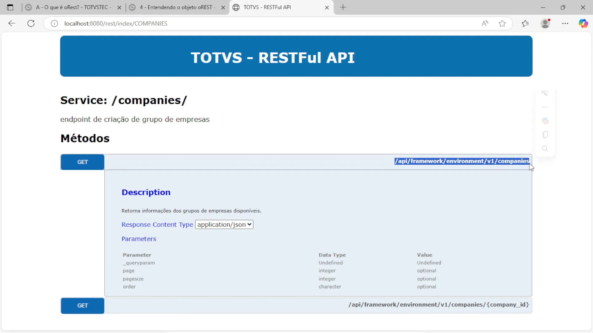 Consulta de companhias via REST no VS Code