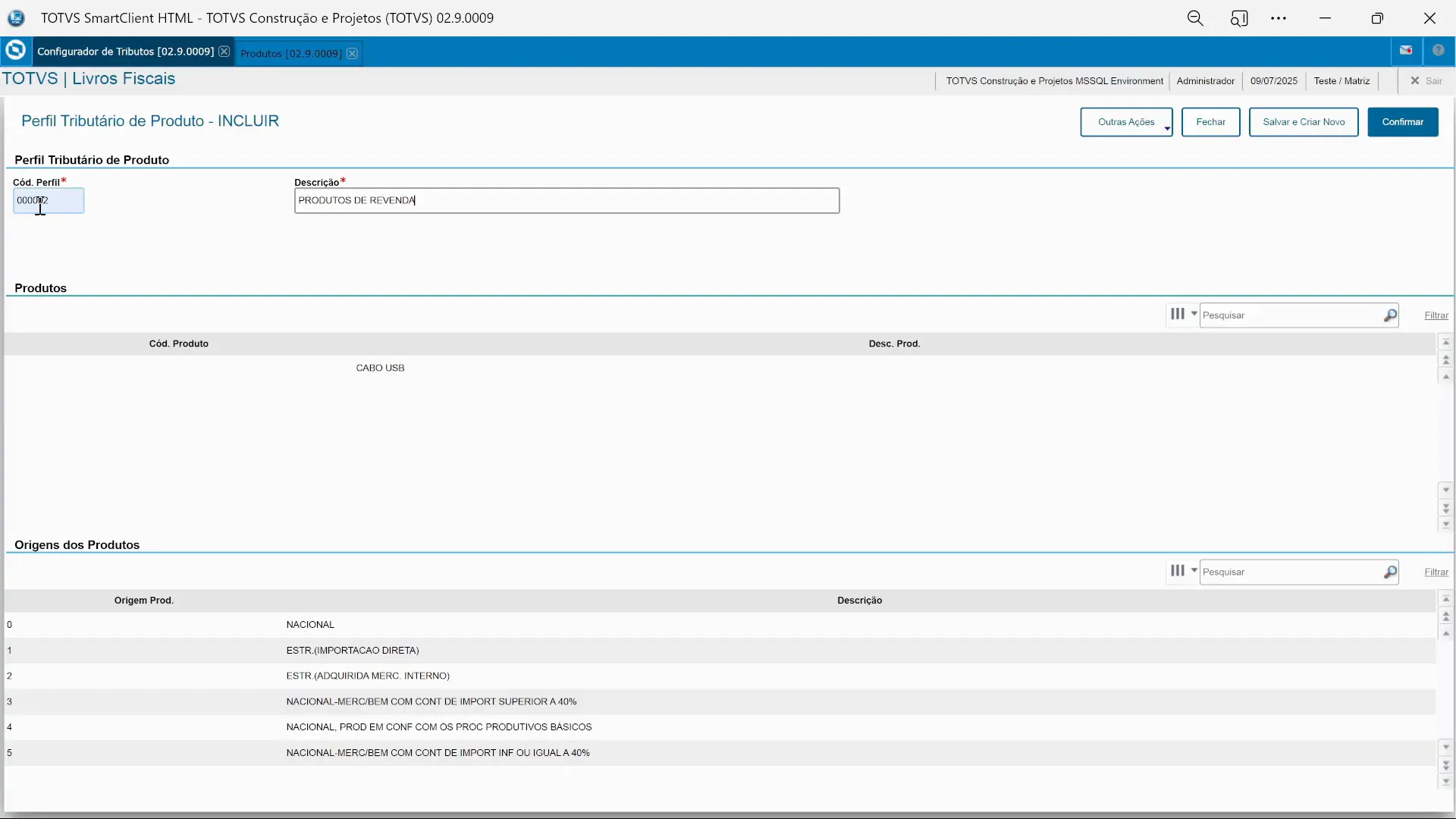 Inclusão de perfil de produtos para revenda no TOTVS Protheus