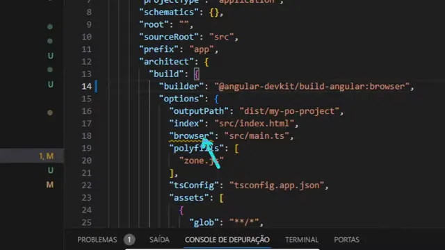 Alteração do builder no arquivo angular.json para browser
