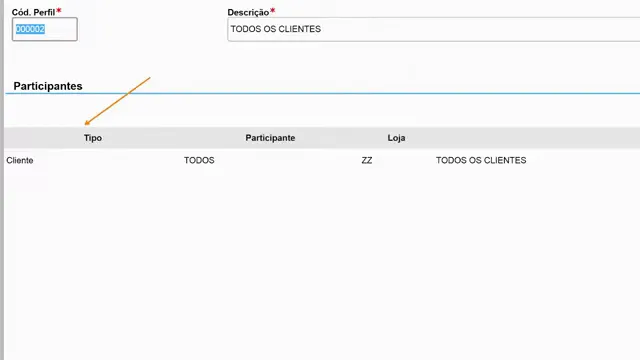 Tela de perfil de participante na rotina configurador de tributos no sistema de ERP TOTVS Protheus