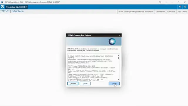 Erro de index ao tentar abrir a aplicação no Protheus