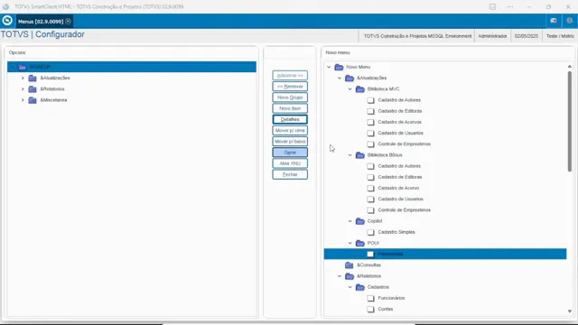 Configuração no Configurador criando o item de menu e vinculando a user function