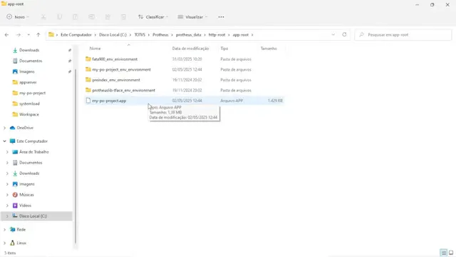 Pasta AppRoot dentro do Protheus Data onde as apps são descarregadas