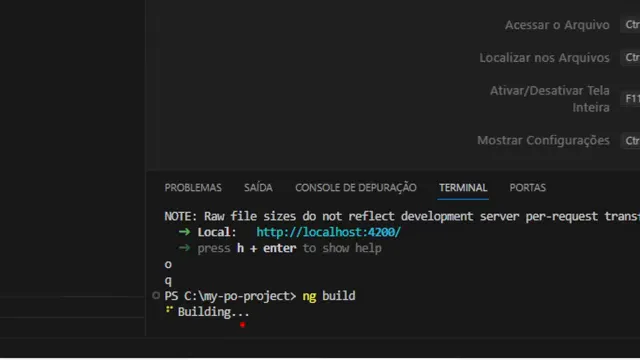 Terminal mostrando execução do comando ng build