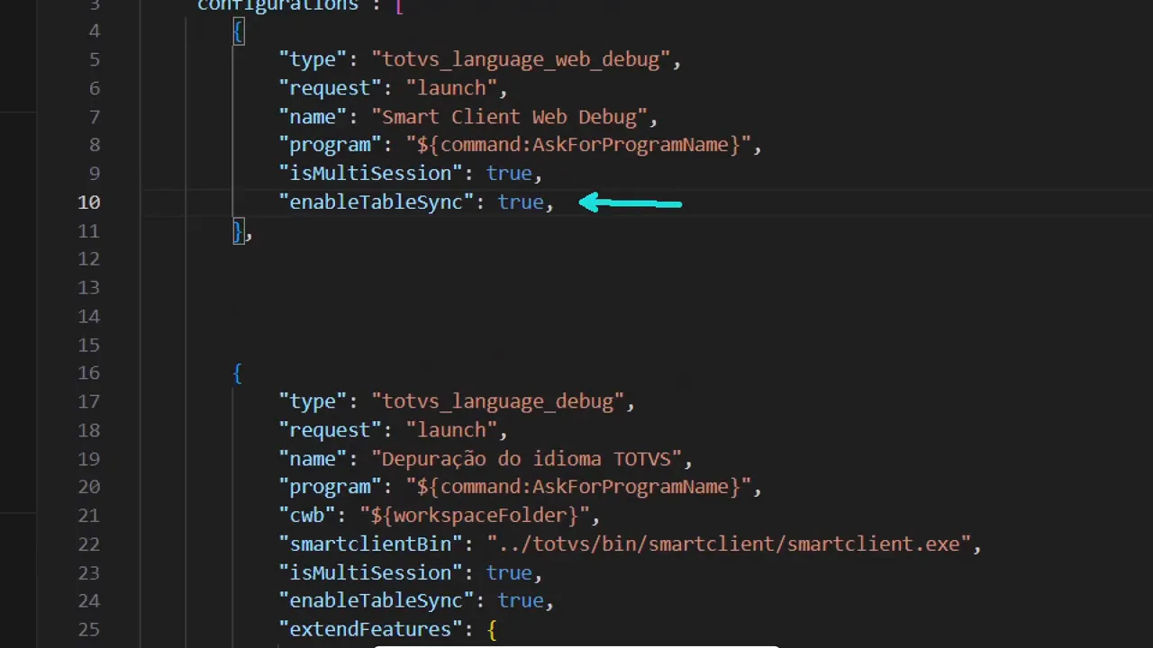 Tela do VS Code com a configuração de depuração