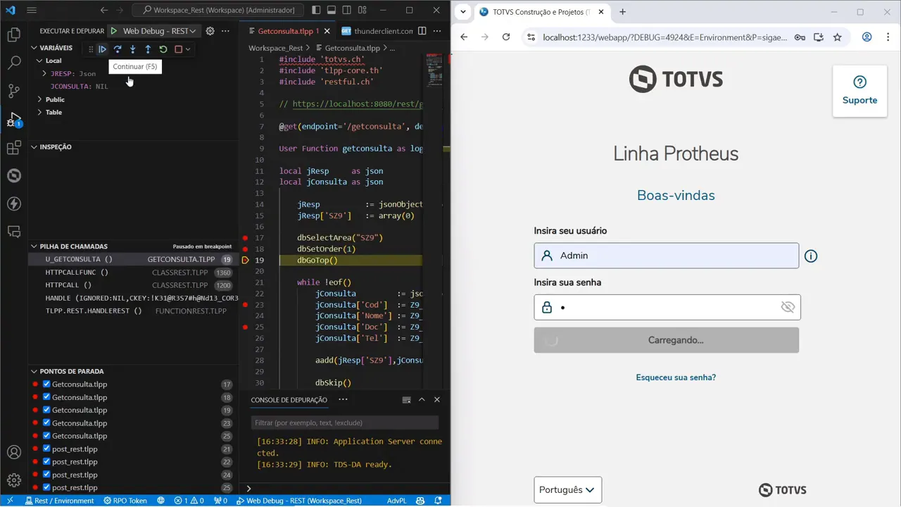 Sistema congelado durante depuração com multithread