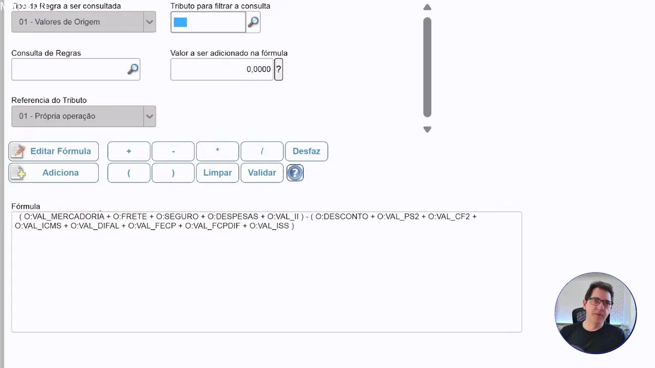 Detalhamento da fórmula da base de cálculo TB001 no Configurador de Tributos do sistema de ERP TOTVS Protheus