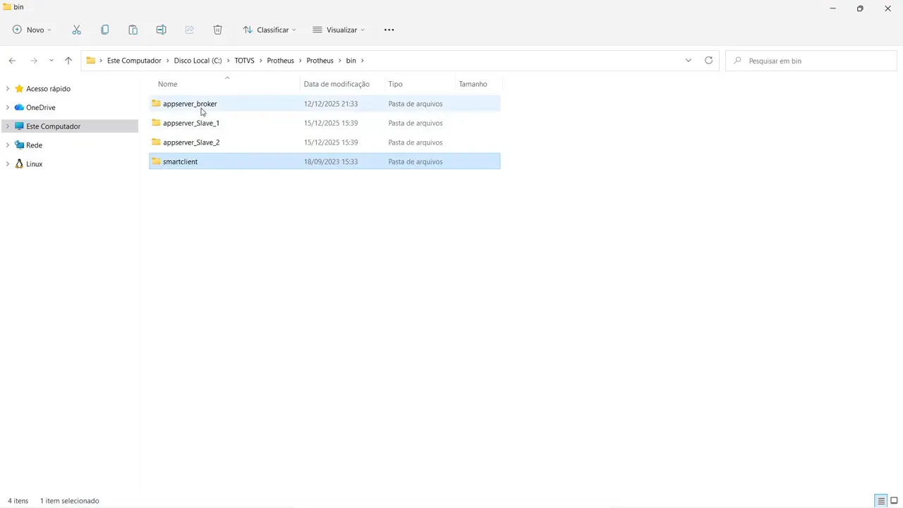 Explorador mostrando pastas appserver_broker e appserver_Slave_1 após renomeação